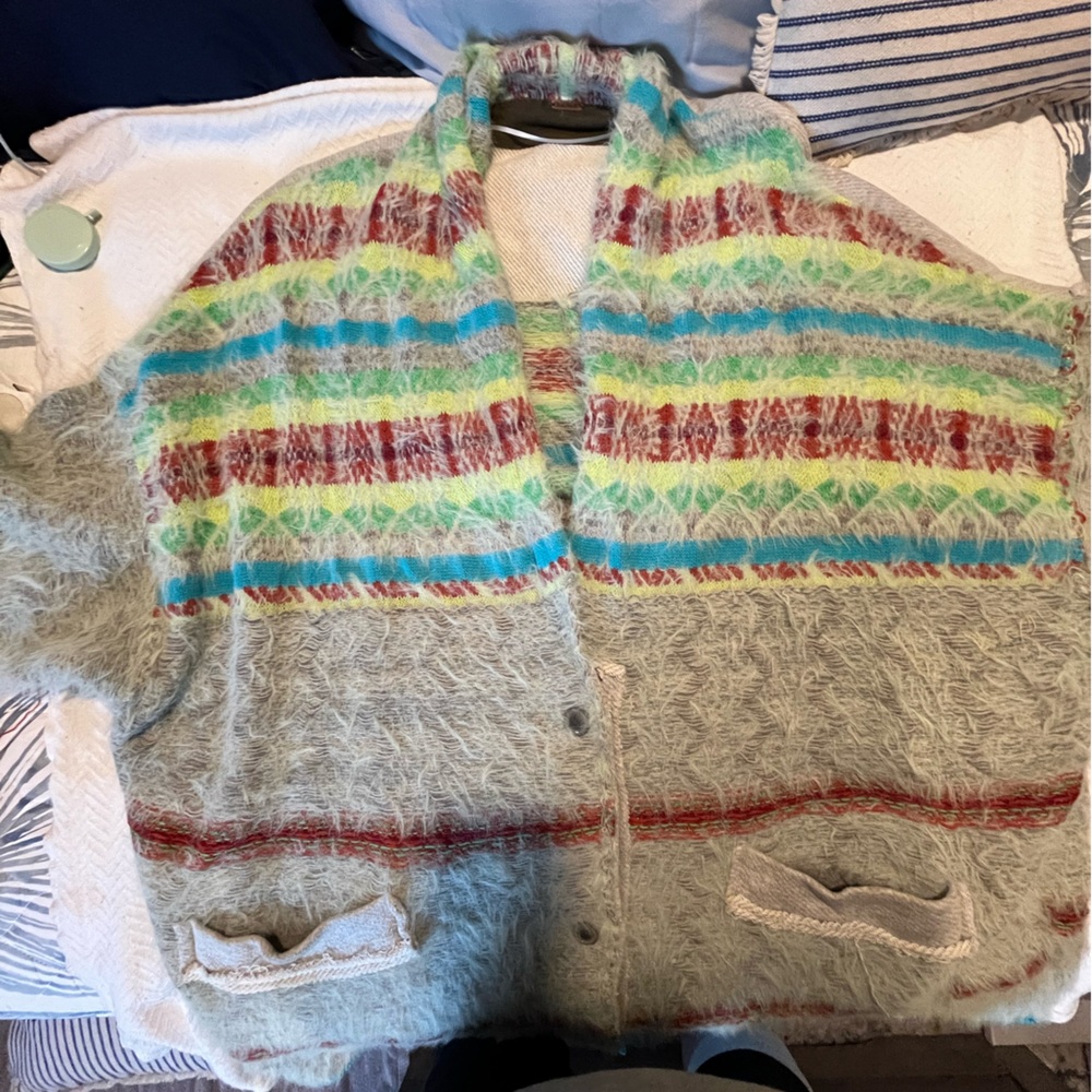 Free People Multicolor Fuzzy Knit Cardigan